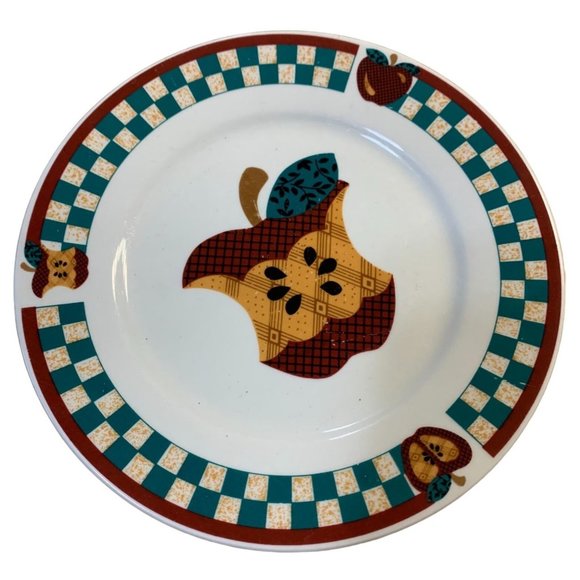 Tabletops Unlimited A is For Apple Salad Plate 7.5 in Diameter Green Gingham - Picture 2 of 4